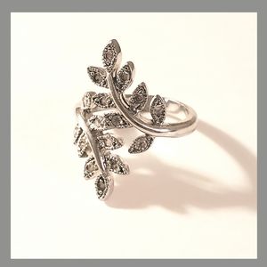 Sparkling Leaf Ring with CZ accents